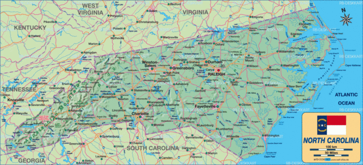 Map of the Carolinas USA