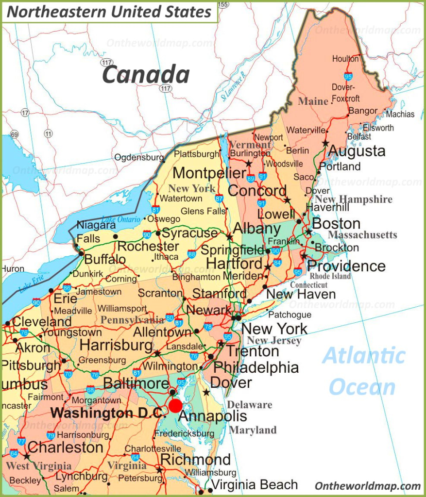Map Of Northeastern United States - Ontheworldmap | Free Printable Map of Northeast USA