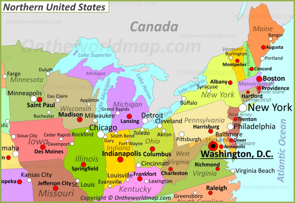 Map Of Northern United States - Ontheworldmap | Map Of Northern States Of Usa