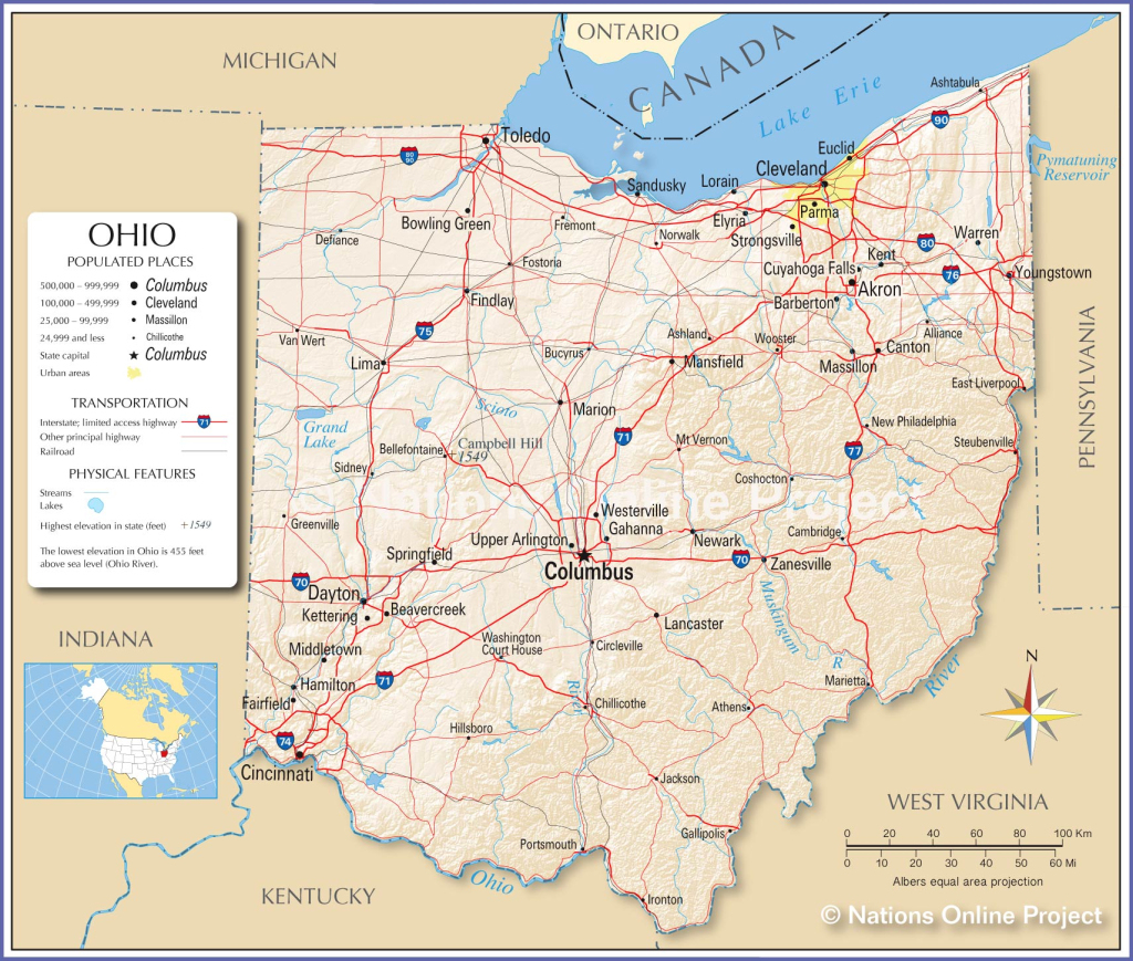 Map Of Ohio State, Usa - Nations Online Project | Columbus Ohio on Map of USA