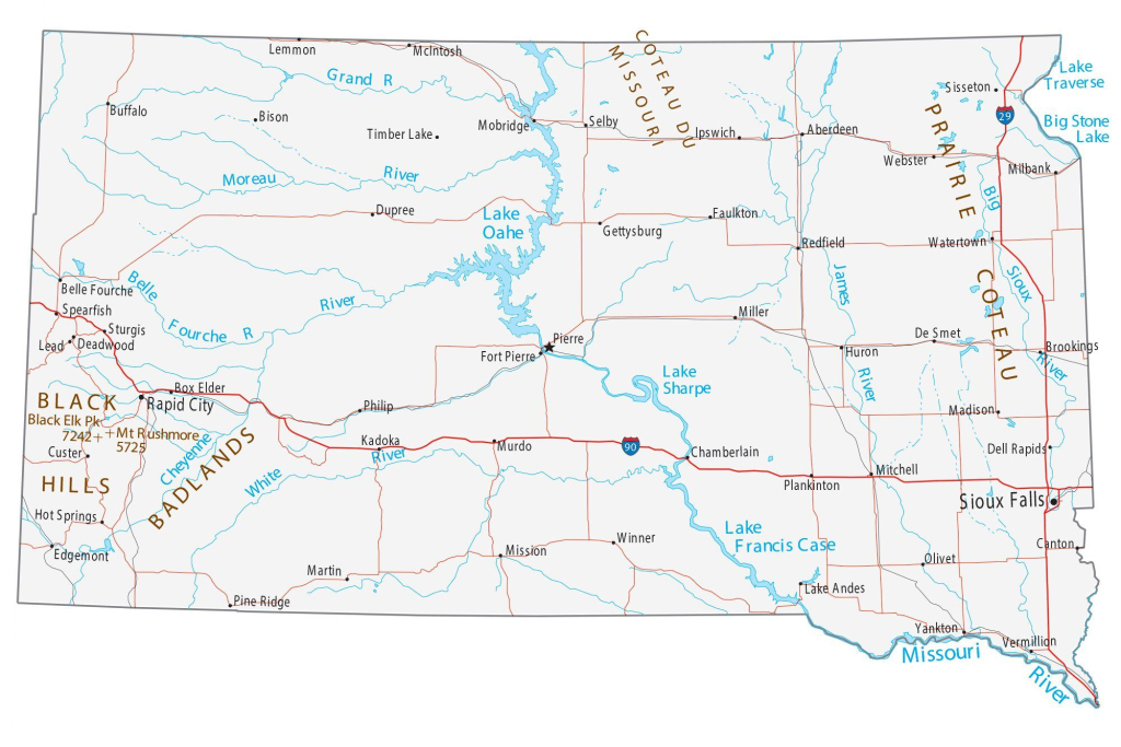 Map Of South Dakota - Cities And Roads - Gis Geography | Road Map Of South Dakota Usa