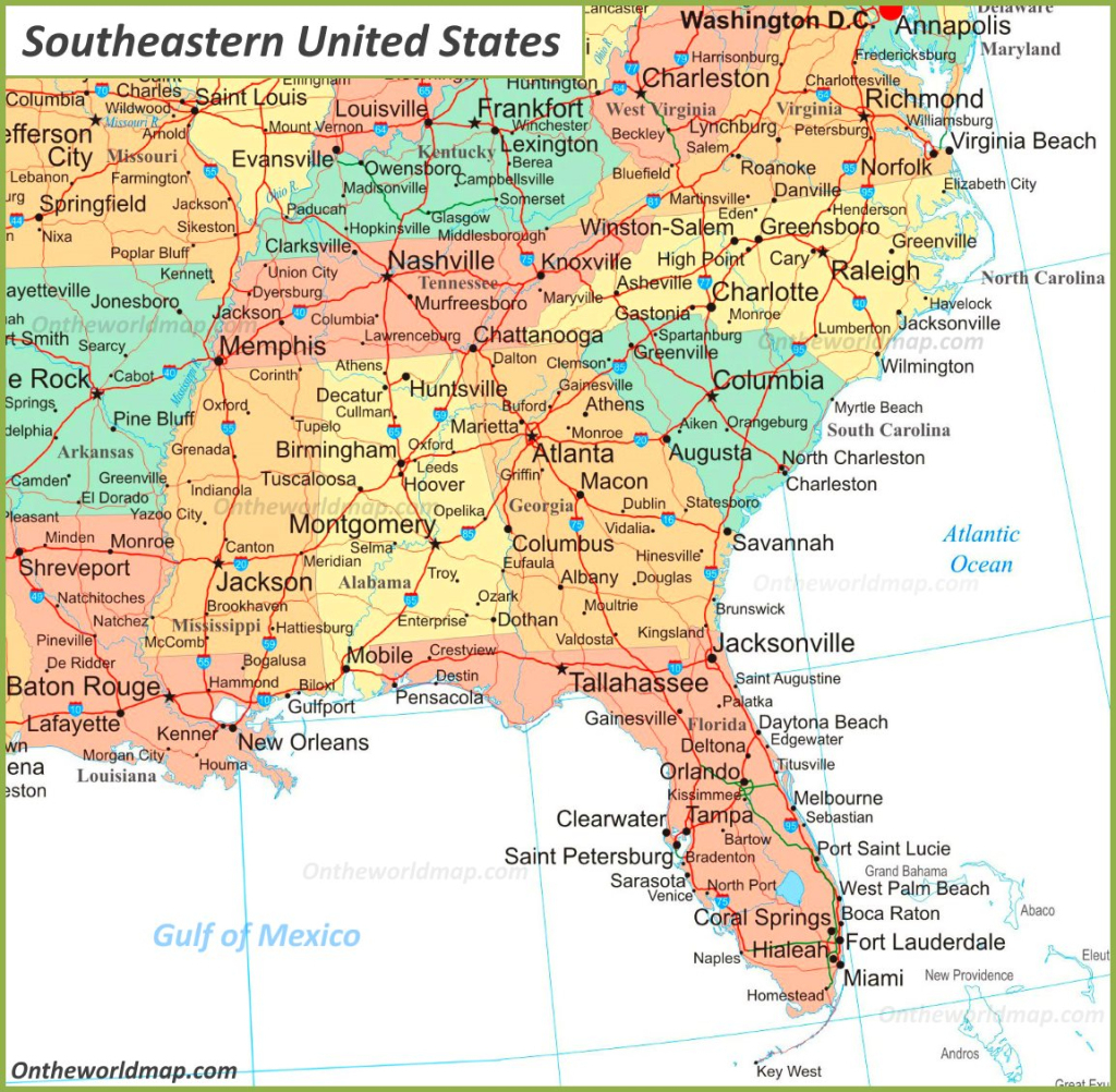 Map Of Southeastern United States - Ontheworldmap | Map Of South Eastern Usa