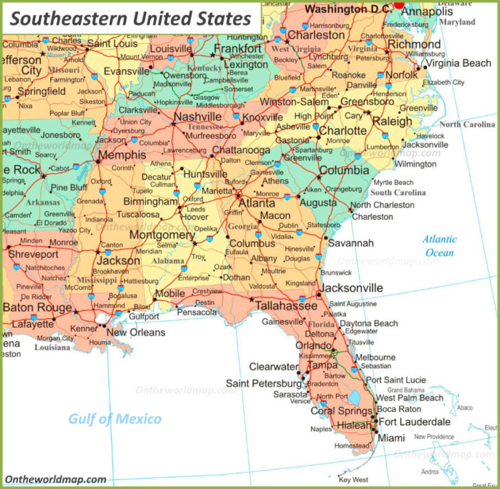 Map of Southeastern States USA