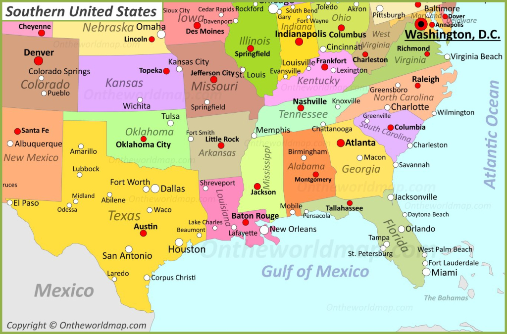 Map Of Southern United States - Ontheworldmap | Map of South of USA