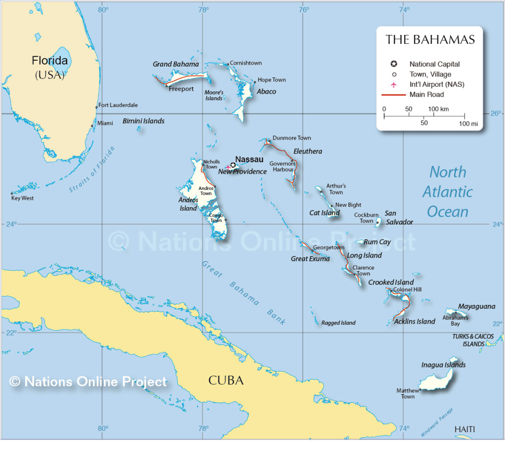 Map Of The Bahamas - Nations Online Project | Map Of Usa And Bahamas