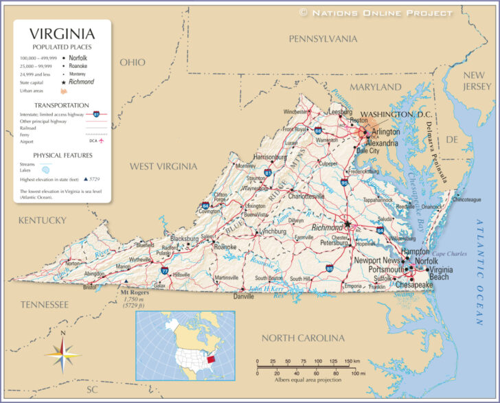 Detailed Map of Virginia USA