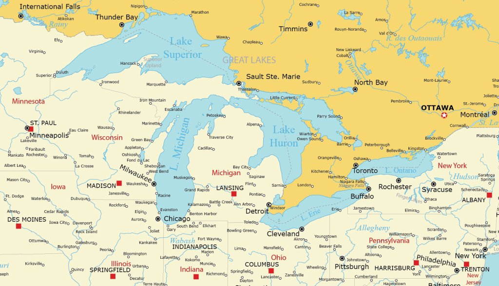Map Of The Great Lakes Of North America - Gis Geography | Map of USA and Great Lakes