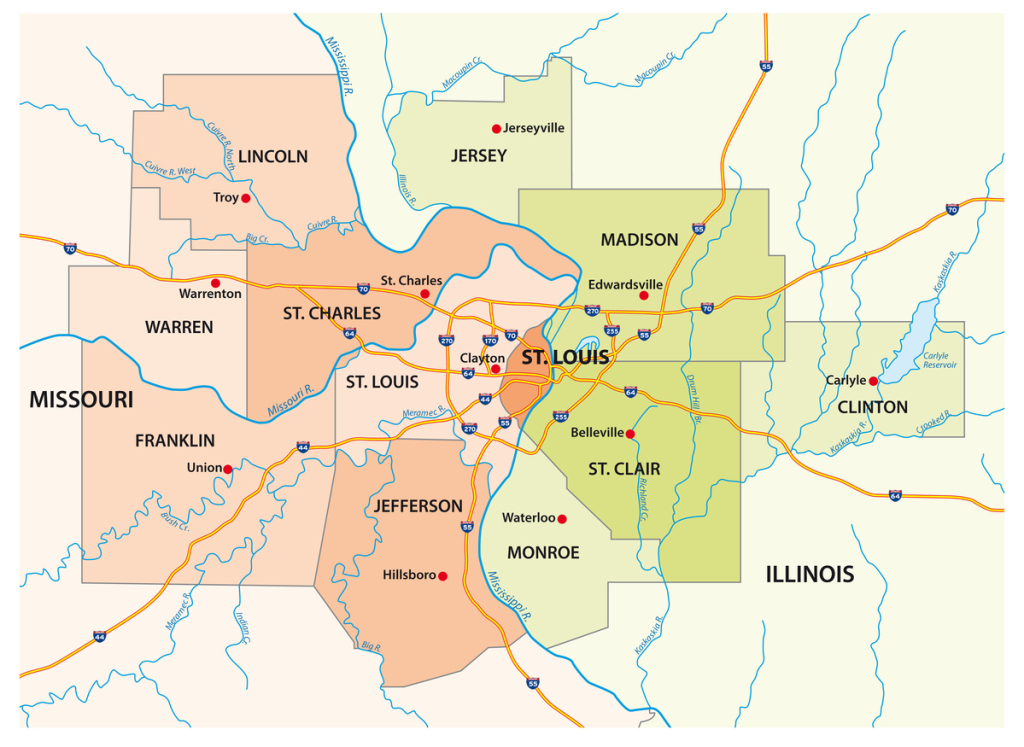 Map Of The Greater St. Louis Area In Illinois And Missouri, Usa | St Louis On The Map Of Usa