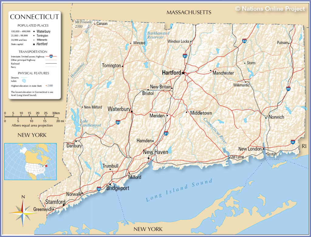 Map Of The State Of Connecticut, Usa - Nations Online Project | Detailed Map of Connecticut USA