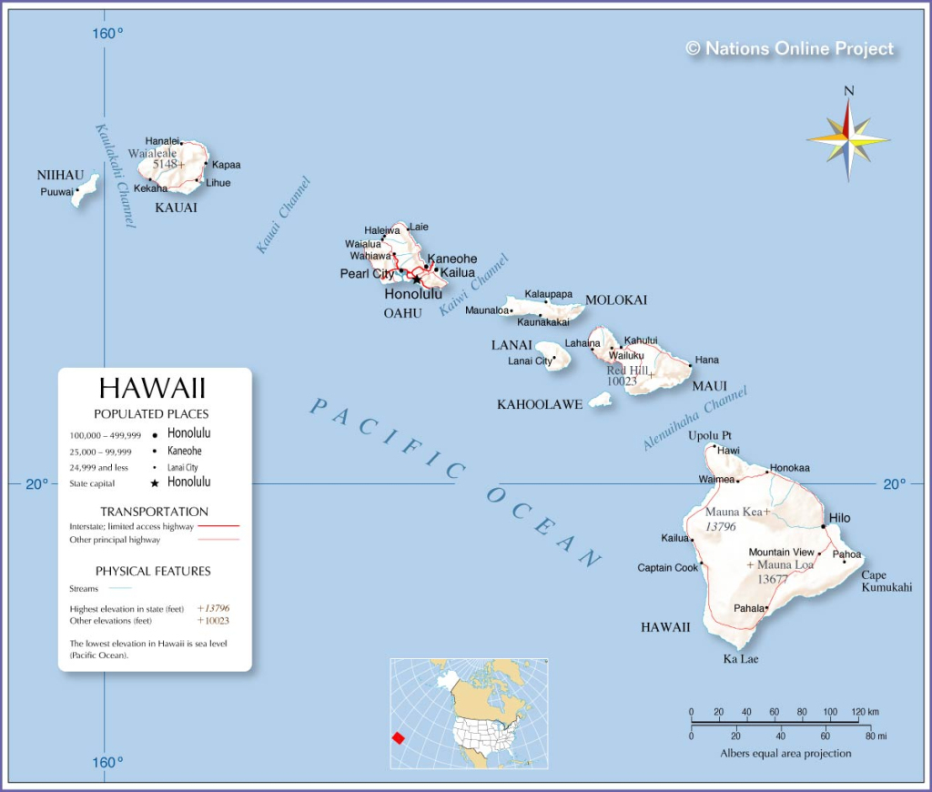 Map Of The State Of Hawaii, Usa - Nations Online Project | Map Of Usa And Hawaiian Islands