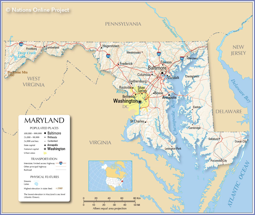 Map Of The State Of Maryland, Usa - Nations Online Project | Map Of Maryland State Usa