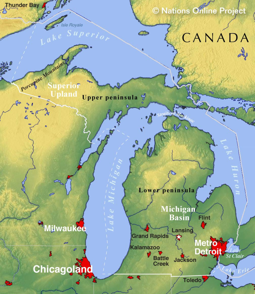 Map Of The State Of Michigan, Usa - Nations Online Project | Map of Detroit Michigan USA