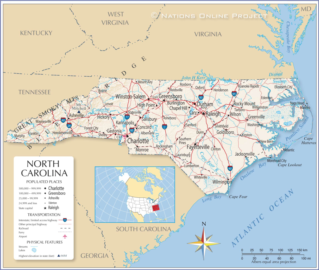 Map Of The State Of North Carolina, Usa - Nations Online Project | Map of the Carolinas USA