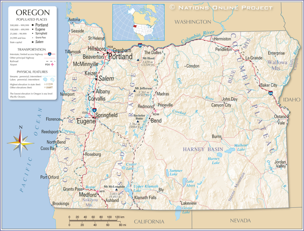 Map Of The State Of Oregon, Usa - Nations Online Project | Map Of Portland Oregon Usa