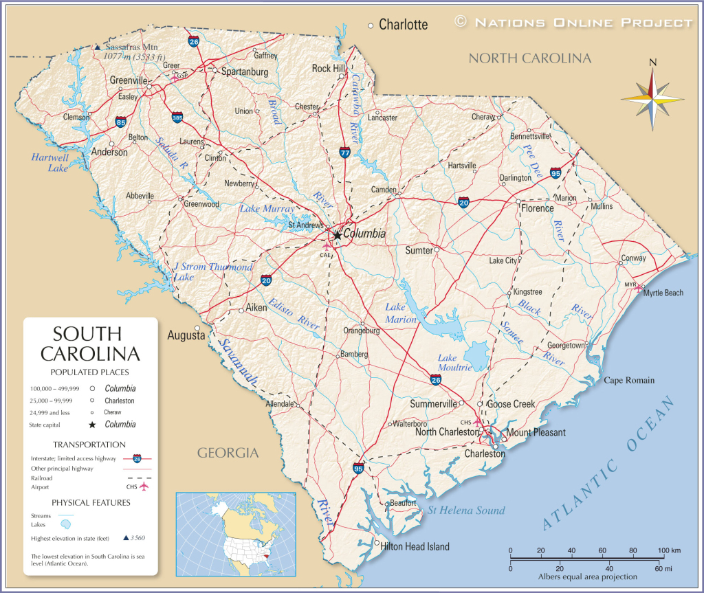 Map Of The State Of South Carolina, Usa - Nations Online Project | Map Of South Carolina Usa With Cities