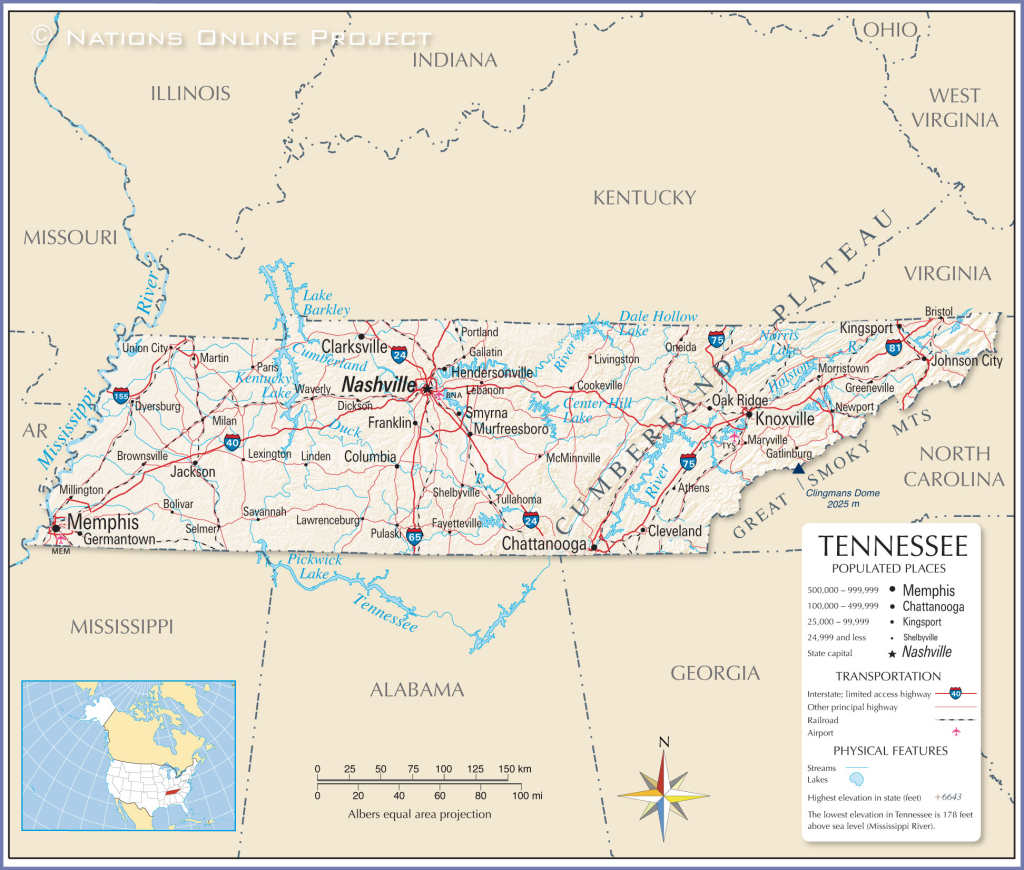 Map Of The State Of Tennessee, Usa - Nations Online Project | Map of Eastern USA Tennessee and Washington Dc Free Printable