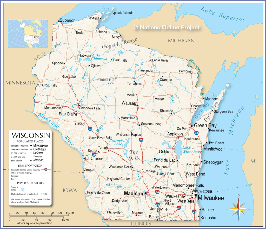 Map Of The State Of Wisconsin, Usa - Nations Online Project | Wisconsinites View Of The Usa Map