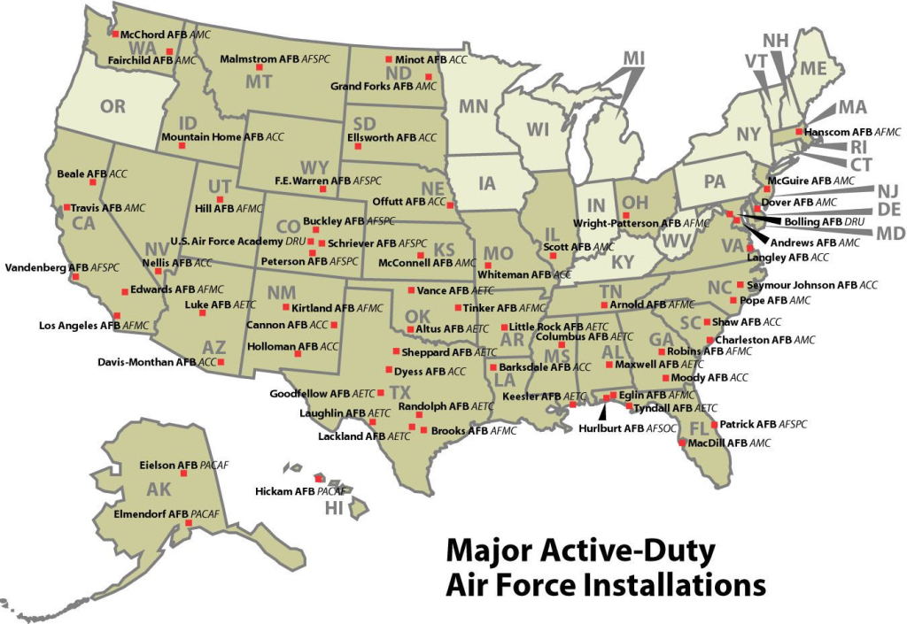 Map Of The Us With All Air Force Bases: Just In Case Of Red Dawn | Map of USAf Bases in USA