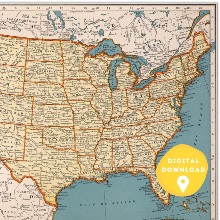 Printable Vintage Map of USA