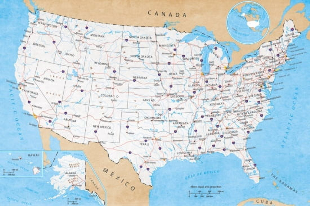 Map Of Usa - Road Map Poster (36 X 24) - Walmart | Atlas Road Map Of Usa