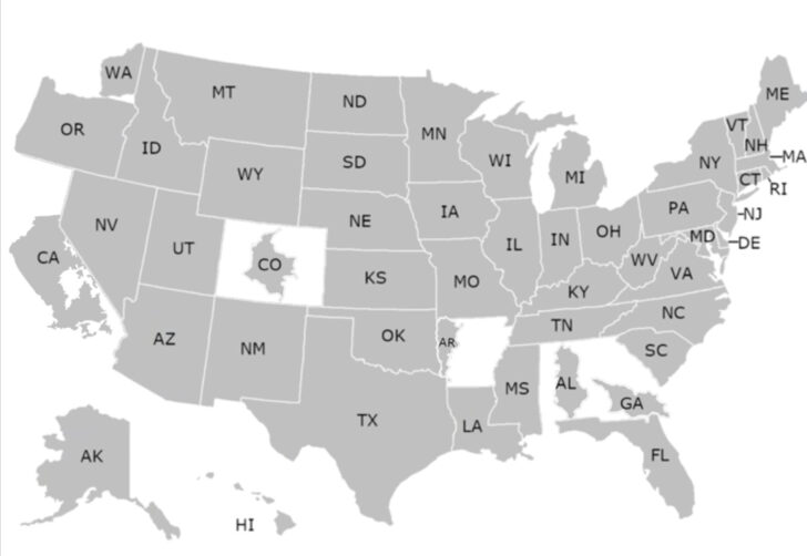 Map of USA States and Abbreviations Map of USA States and Abbreviations