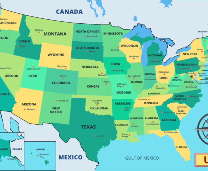 Map of USA with Names of States