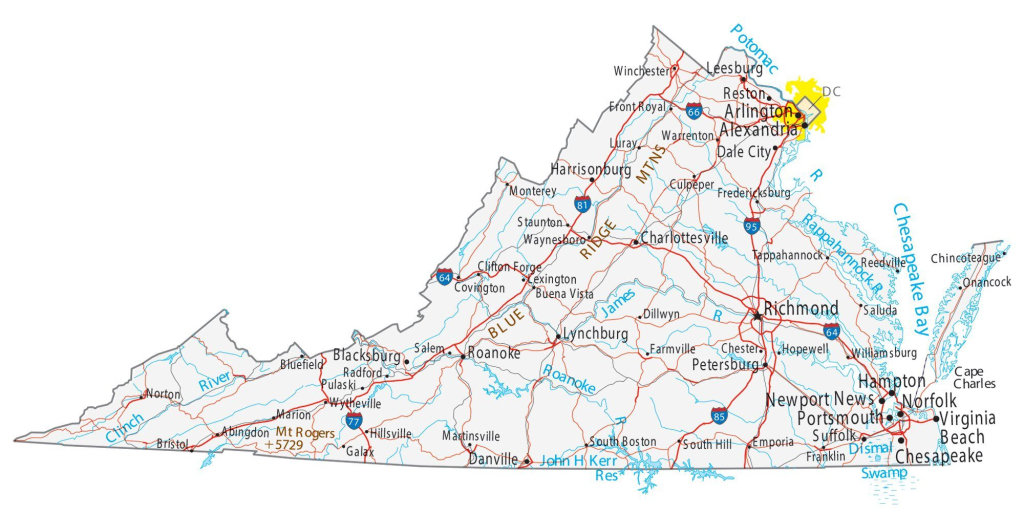Map Of Virginia - Cities And Roads - Gis Geography | State Map Of Virginia Usa