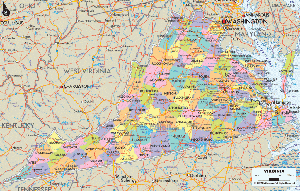 Map Of Virginia - Detailed Virginia Map With Cities, Counties And | Map Of Virginia Usa With Cities
