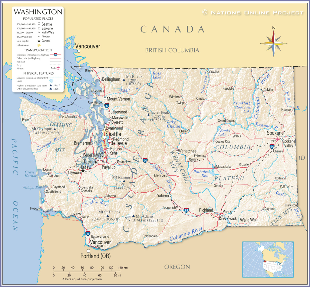 Map Of Washington State, Usa - Nations Online Project | Map of Washington State USA