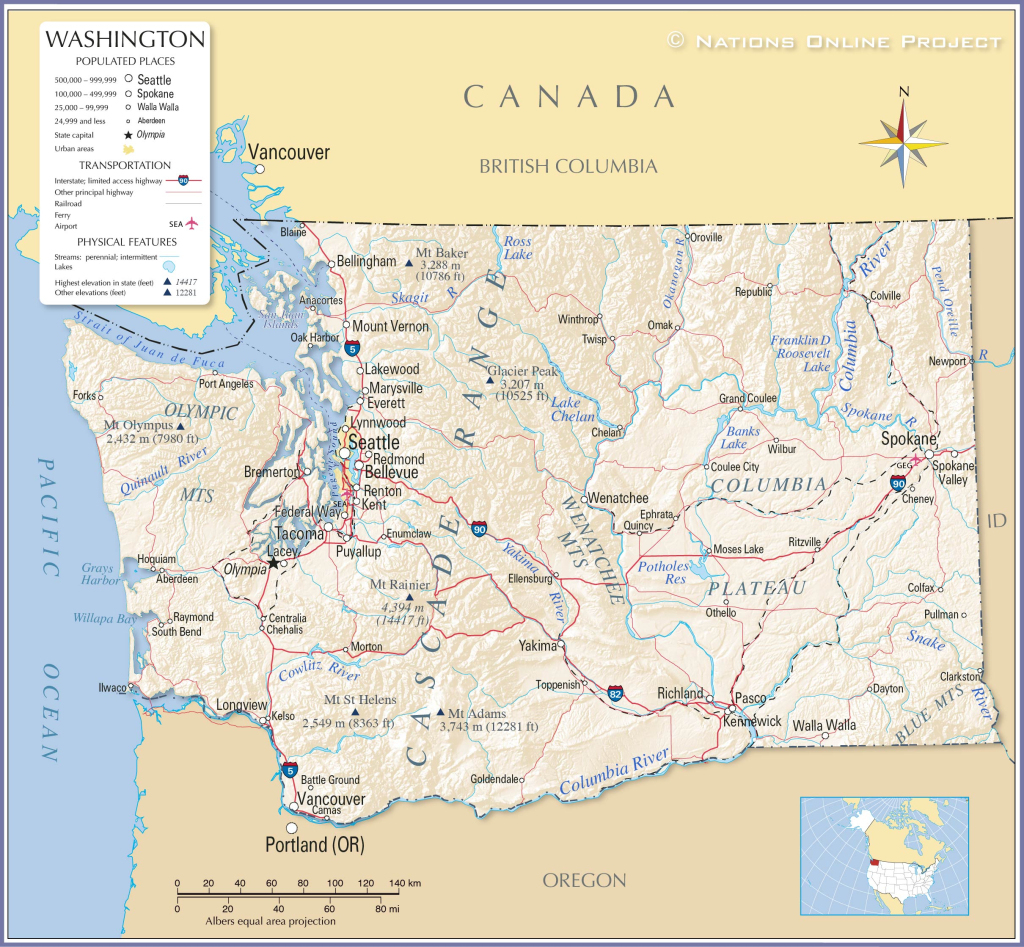 Map Of Washington State, Usa - Nations Online Project | Washington On Map Of Usa