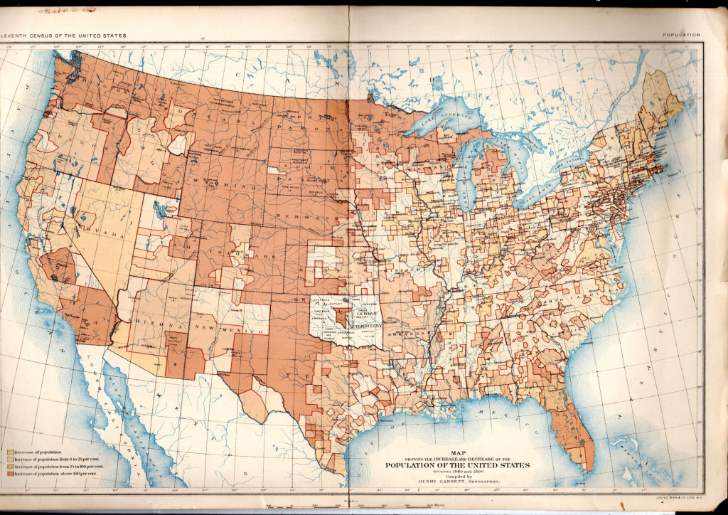 Map:&amp;quot;Map Showing The Increase And Decrease Of The Population Of | Map of USA in 1880