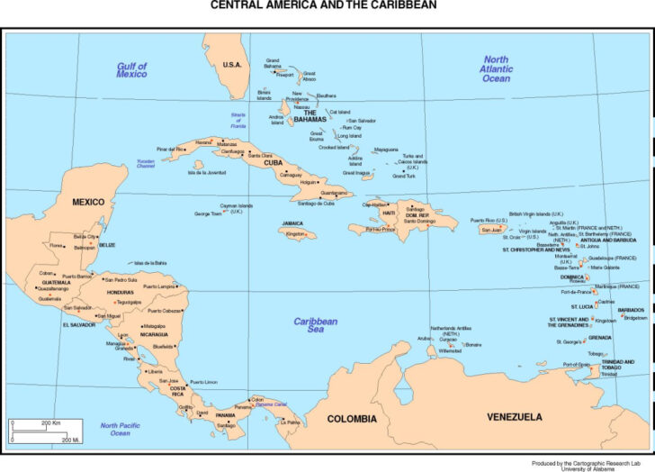 Map of USA and Caribbean Islands