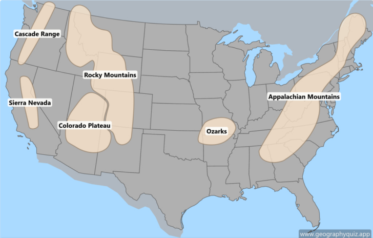 Map of Mountains in USA