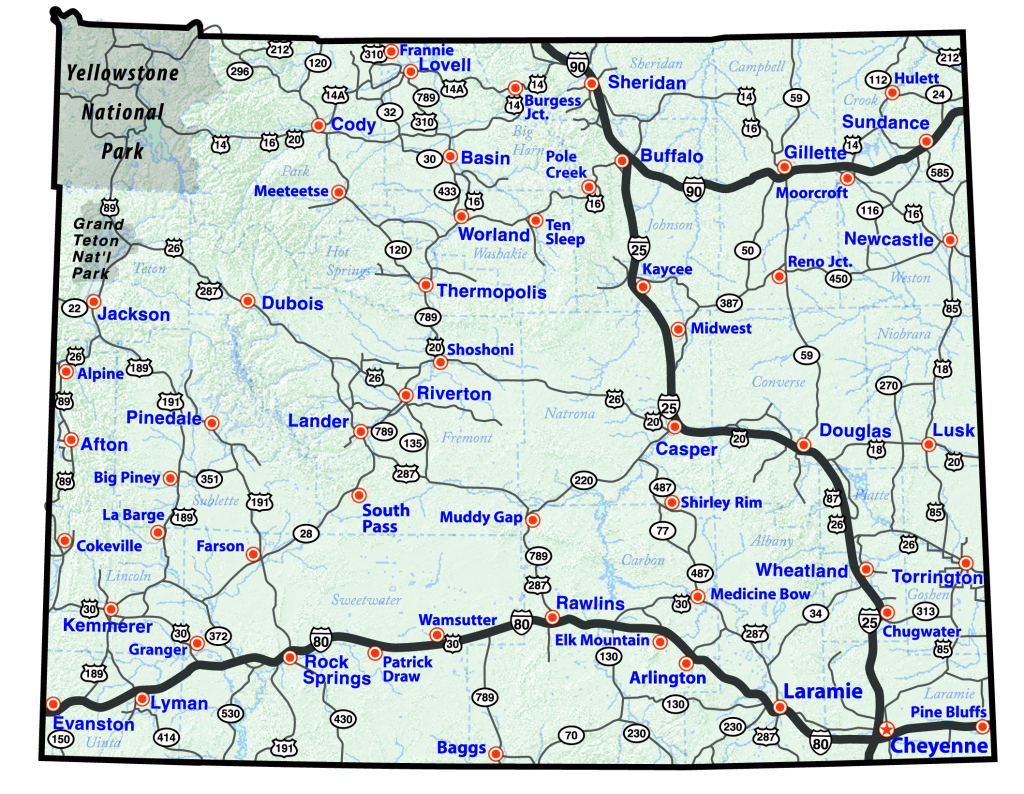 Maps | Road Map Of Wyoming Usa