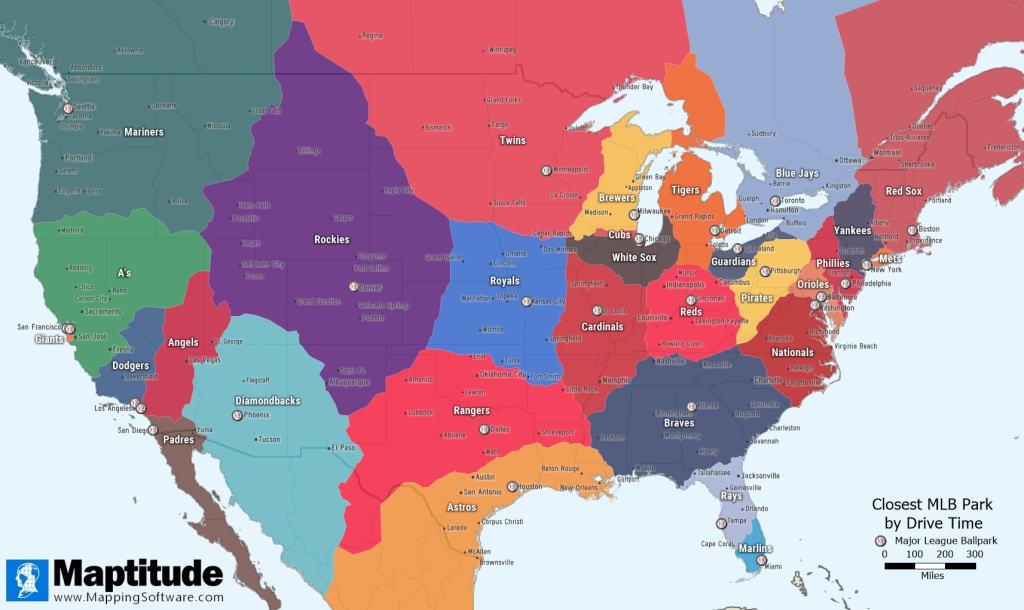 Maptitude Map: Closest Mlb Stadium / Nearest Baseball Park | Map Of Baseball Teams In Usa