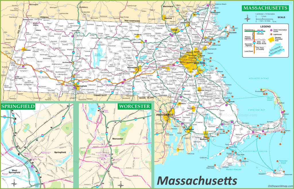 Massachusetts Road Map - Ontheworldmap | Road Map Of Massachusetts Usa