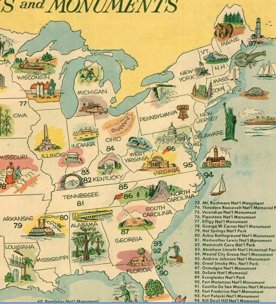Mcm National Parks Und Monumente Karte, Sofortiger Digitaler Download Druckbare Pdf, Usa 50 Zustandvögel Blumen Symbole, Mid Century Poster - Etsy | Map of National Monuments in USA