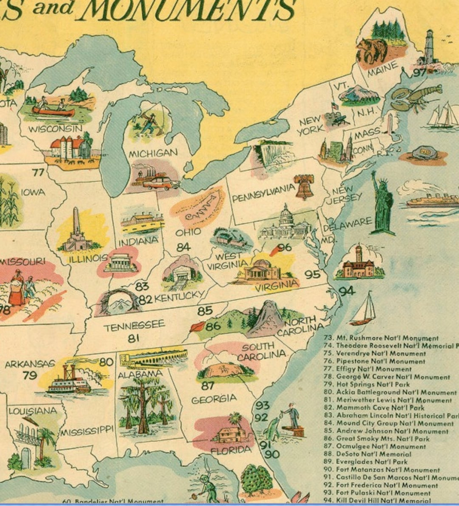 Mcm National Parks Und Monumente Karte, Sofortiger Digitaler Download Druckbare Pdf, Usa 50 Zustandvögel Blumen Symbole, Mid Century Poster - Etsy | Map Of National Parks And Monuments In Usa