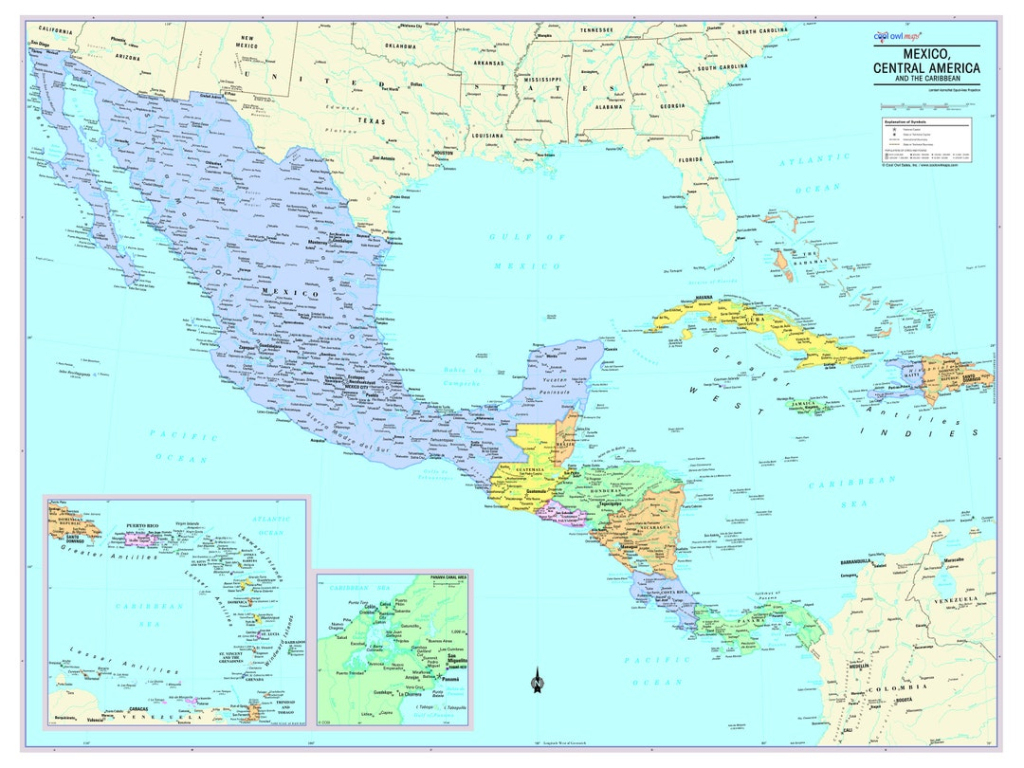 Mexico, Central America And Caribbean Map Wall Poster - Etsy.de | Map Of Usa Mexico And Central America