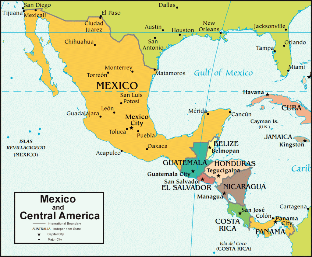 Mexico Map And Satellite Image | Map of USA Mexico and Central America
