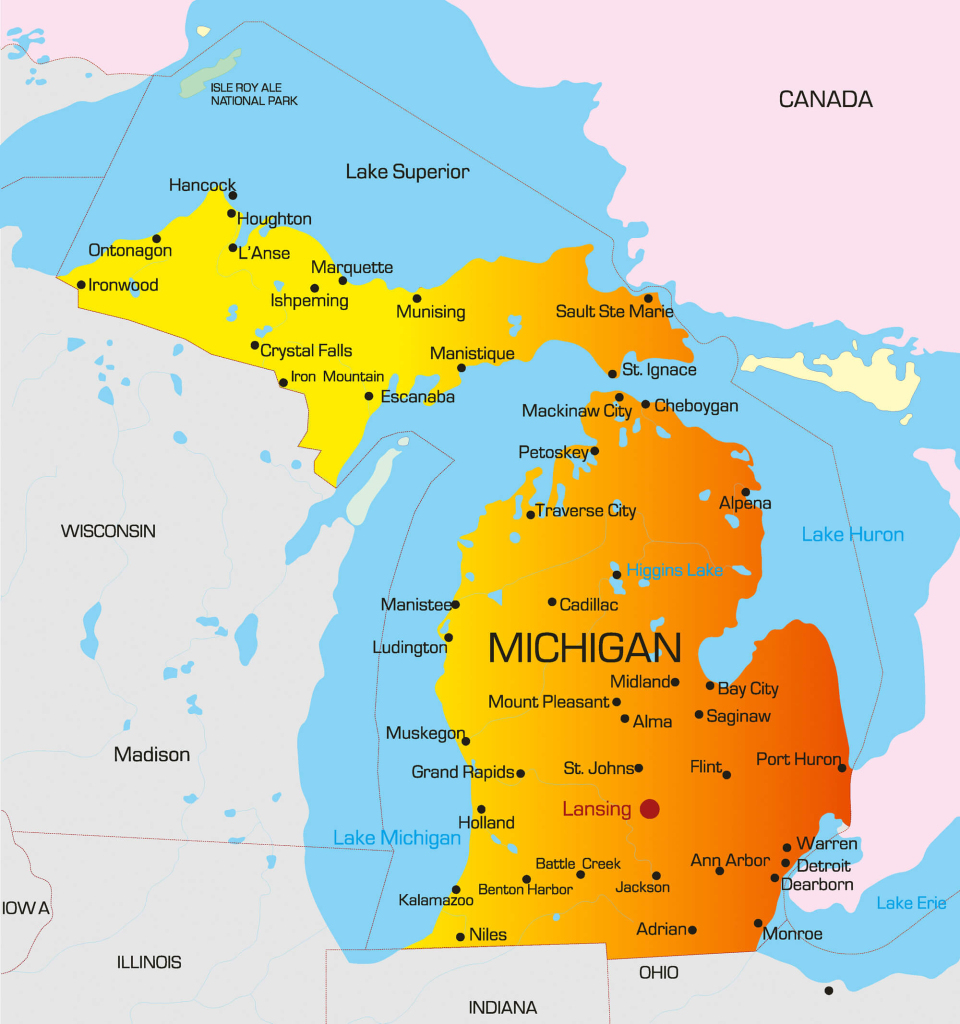 Michigan Map - Guide Of The World | Map of Detroit Michigan USA