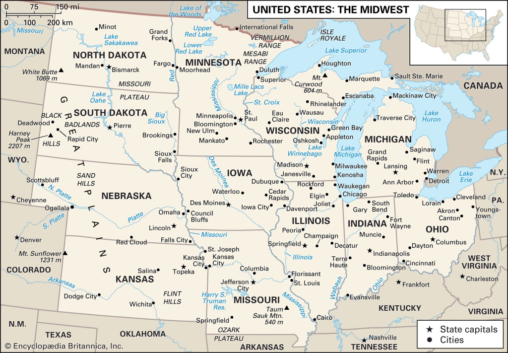 Midwest | History, States, Map, Culture, &amp;amp; Facts | Britannica | Map Of Midwest Usa With Cities