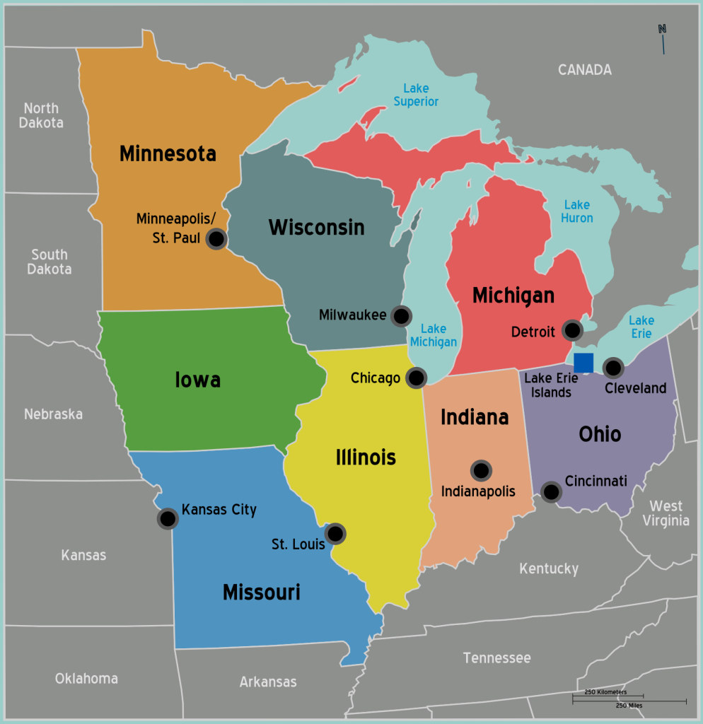 Midwest – Travel Guide At Wikivoyage | Map Of Midwest Usa With Cities