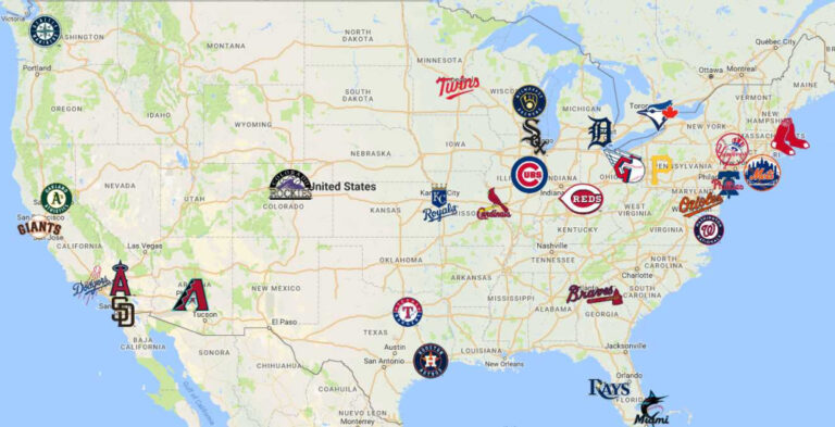 Mlb Map Teams Logos Sport League Maps Map Of Mlb Stadiums In Mlb Map Teams Logos Sport League Maps Map Of Mlb Stadiums In