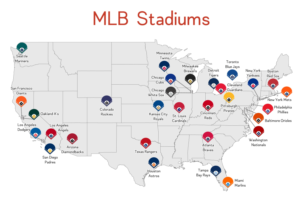 Mlb Stadien Map Druck Major League Baseball Stadien Us Karte | Map Of Mlb Stadiums In Usa