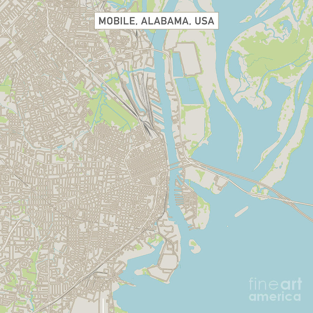 Mobile Alabama Us City Street Map Digital Artfrank Ramspott | Map of Mobile Alabama USA