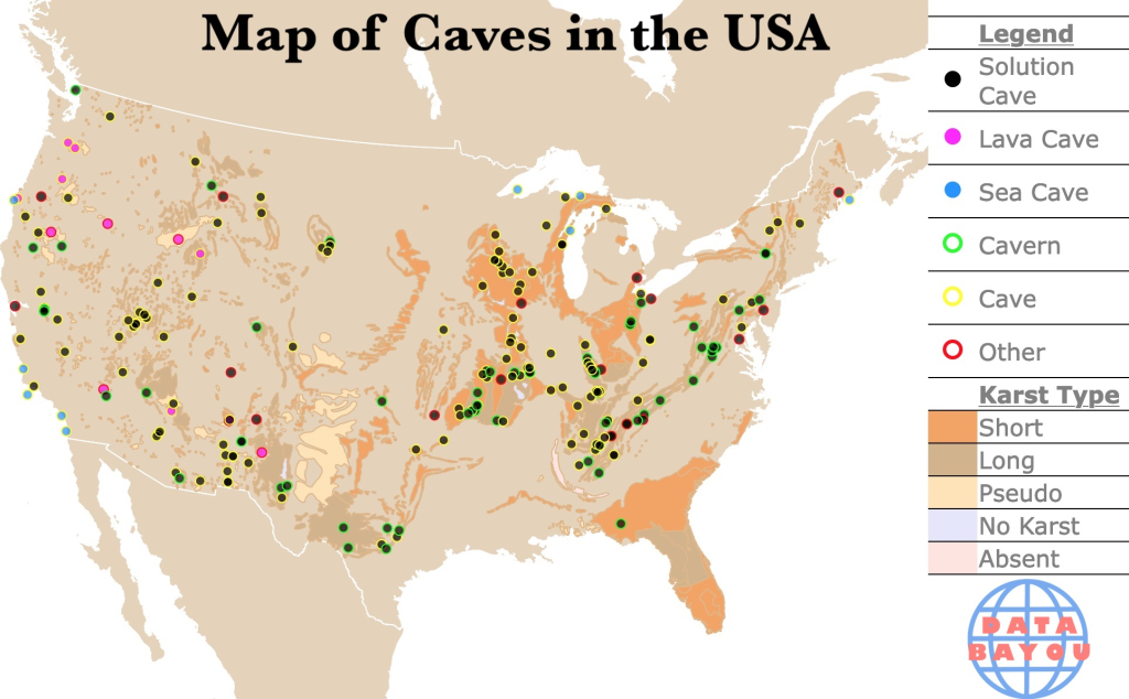 Most Popular Caves In The Us: Map And Geology | Map Of Caves In Usa