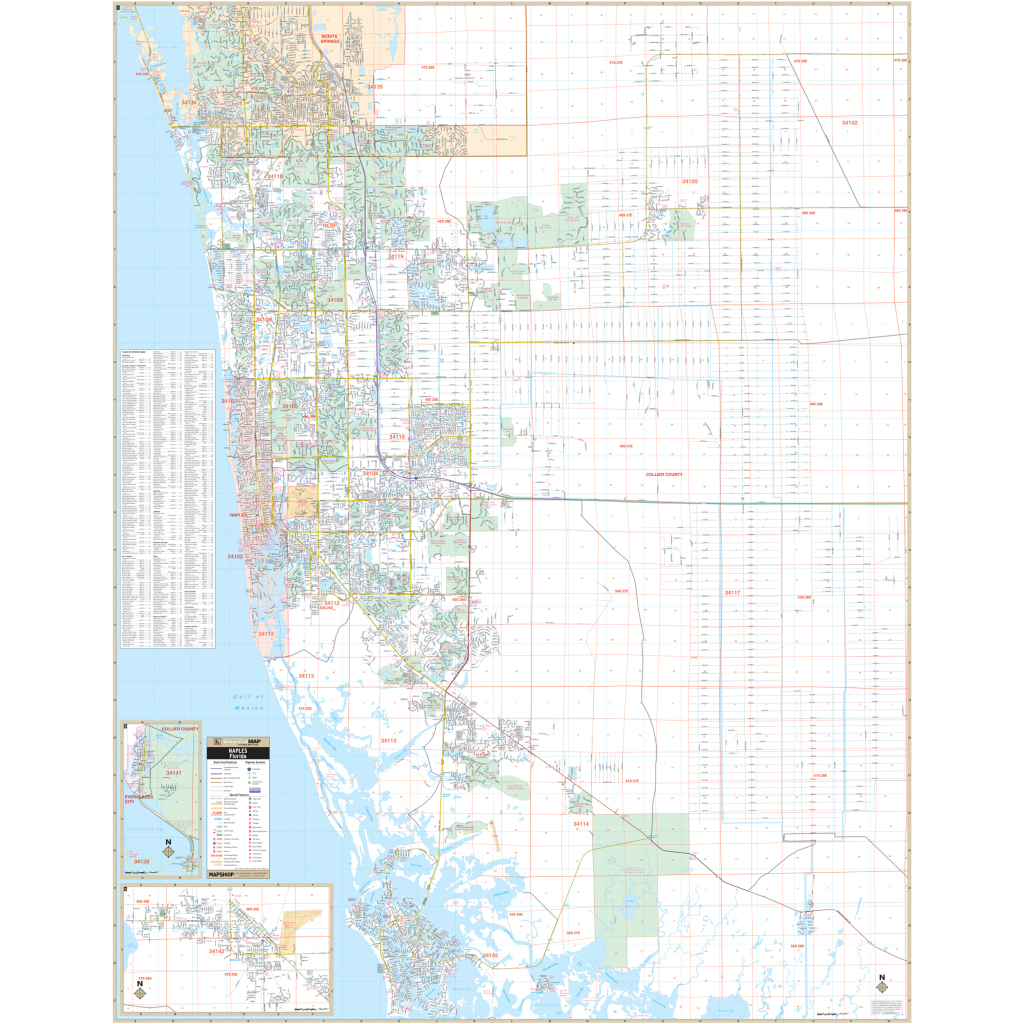 Naples &amp;amp; Collier County, Fl Wall Mapkappa - The Map Shop | Map of Naples Florida USA
