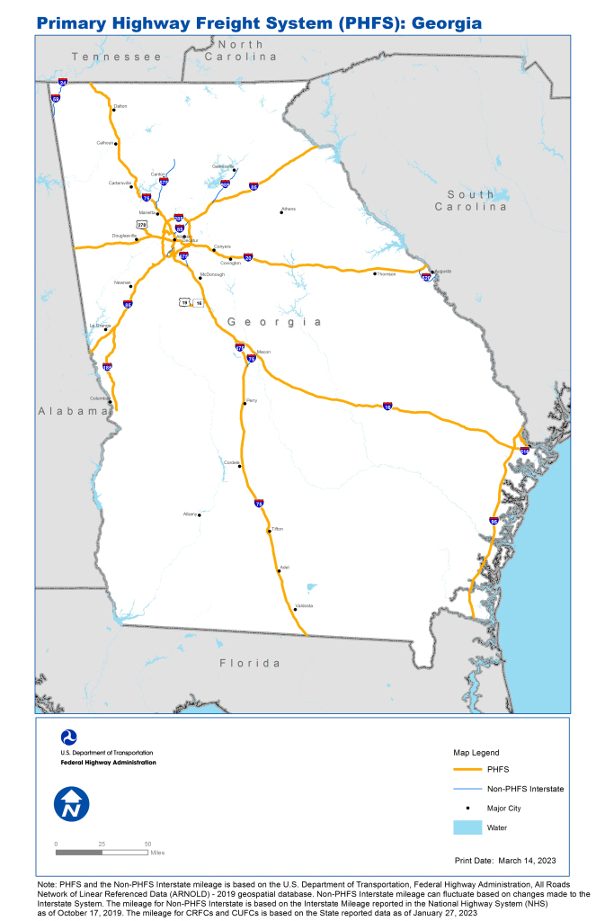 National Highway Freight Network Map And Tables For Georgia, 2022 | Highway Map Of Georgia Usa