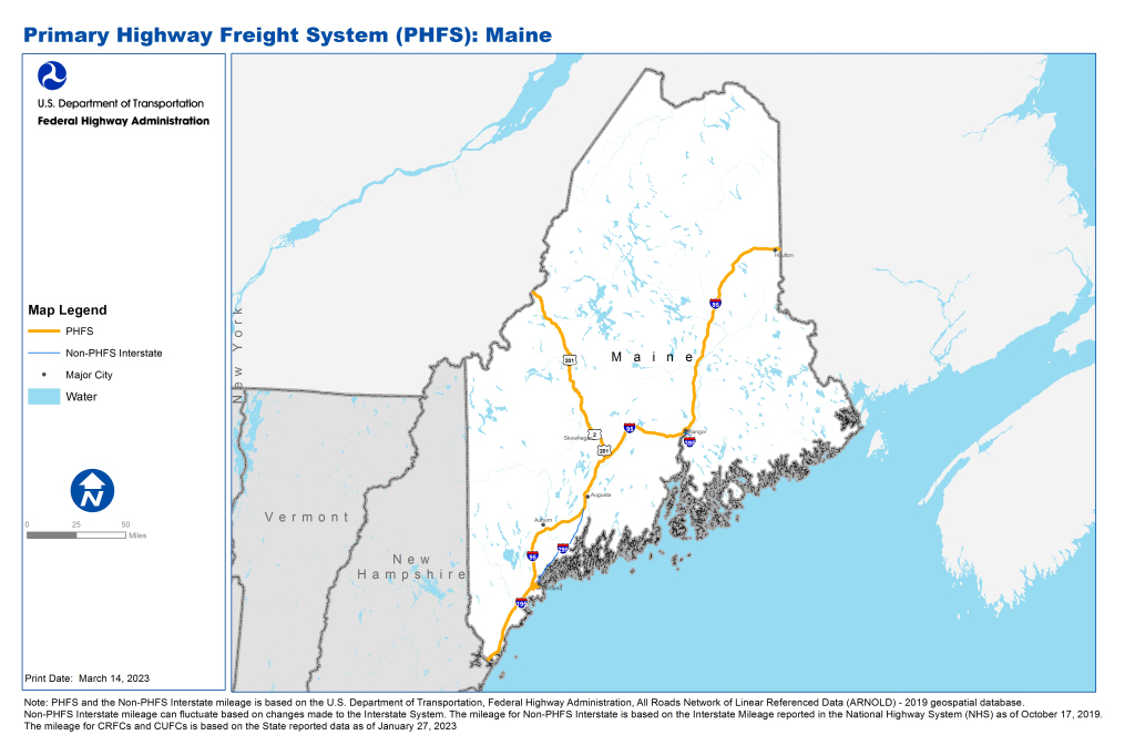 National Highway Freight Network Map And Tables For Maine, 2022 | Highway Map Of Maine Usa